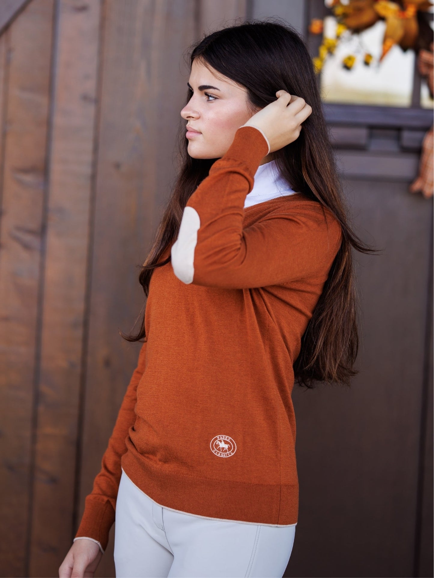 Essex Classics  Rust with Oatmeal Trey V-Neck Sweater