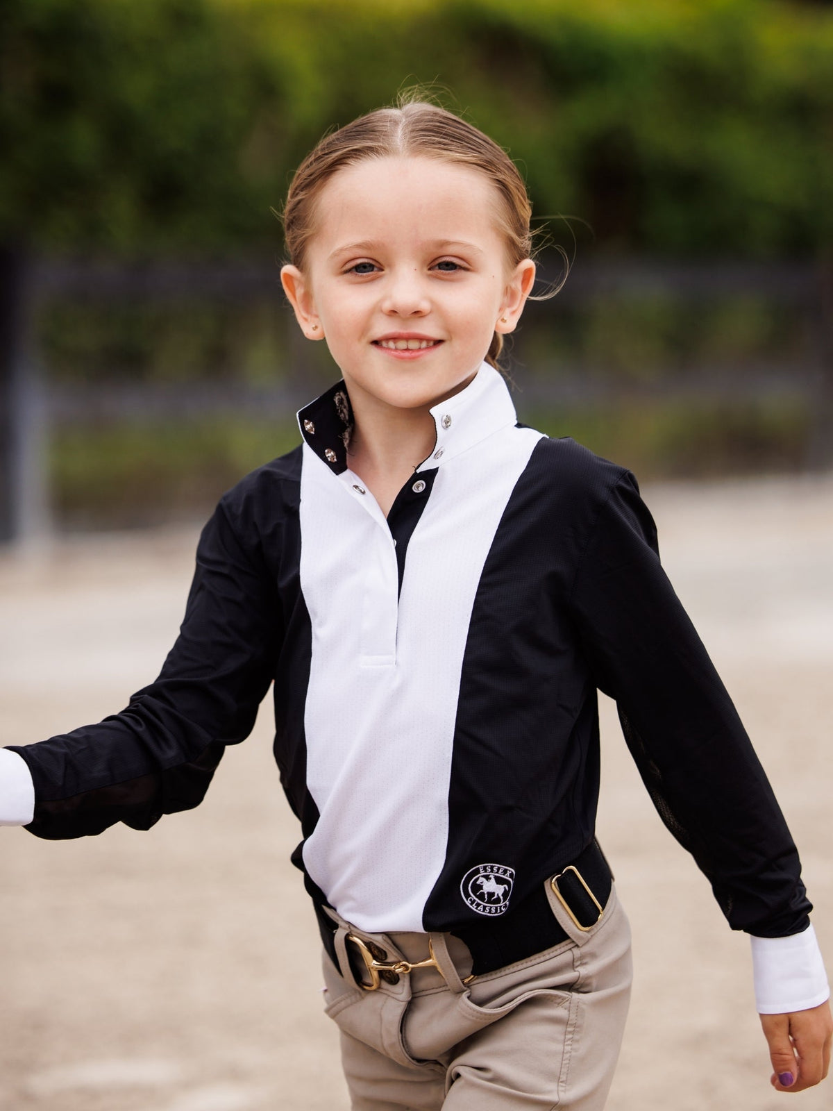 Essex Classics  Girls "Luna II" Black Self-Trim Long Sleeve Performance Show Shirt