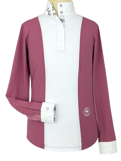 Essex Classics  Girls "Luna II" Dark Pink with Unicorns Long Sleeve Performance Show Shirt