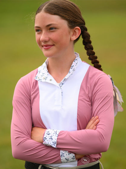 Essex Classics  Girls "Luna II" Dark Pink with Unicorns Long Sleeve Performance Show Shirt