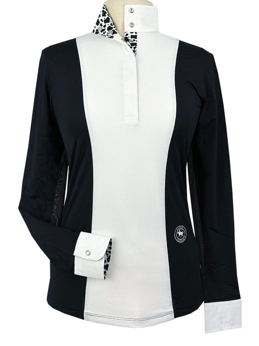Essex Classics Girls "Luna II" Black with Cows Long Sleeve Performance Show Shirt