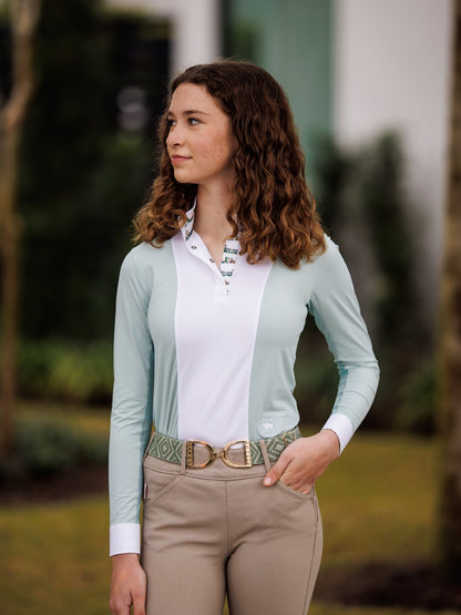 Essex Classics Girls "Luna II" Seafoam with Hunter Derby Long Sleeve Performance Show Shirt