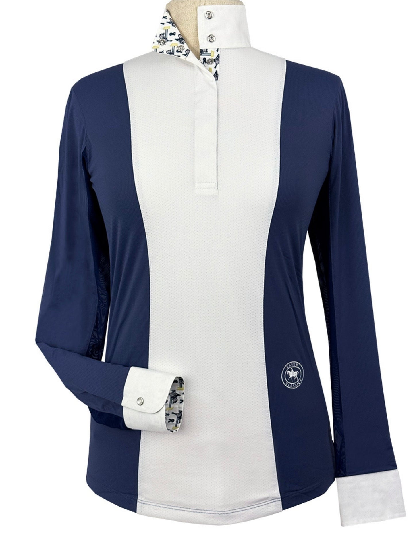 Essex Classics Girls "Luna II" Marine Blue with Blue Ribbon Winner Long Sleeve Performance Show Shirt