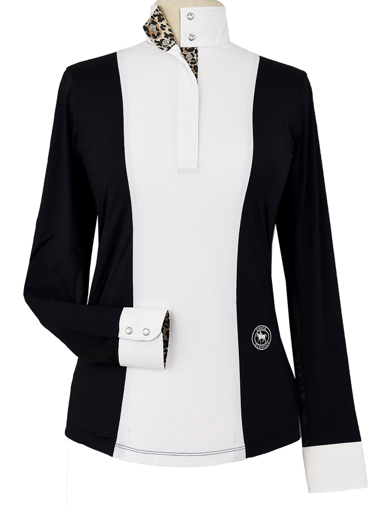 Essex Classics  Ladies "Luna II" Black with Leopard Long Sleeve Performance Show Shirt