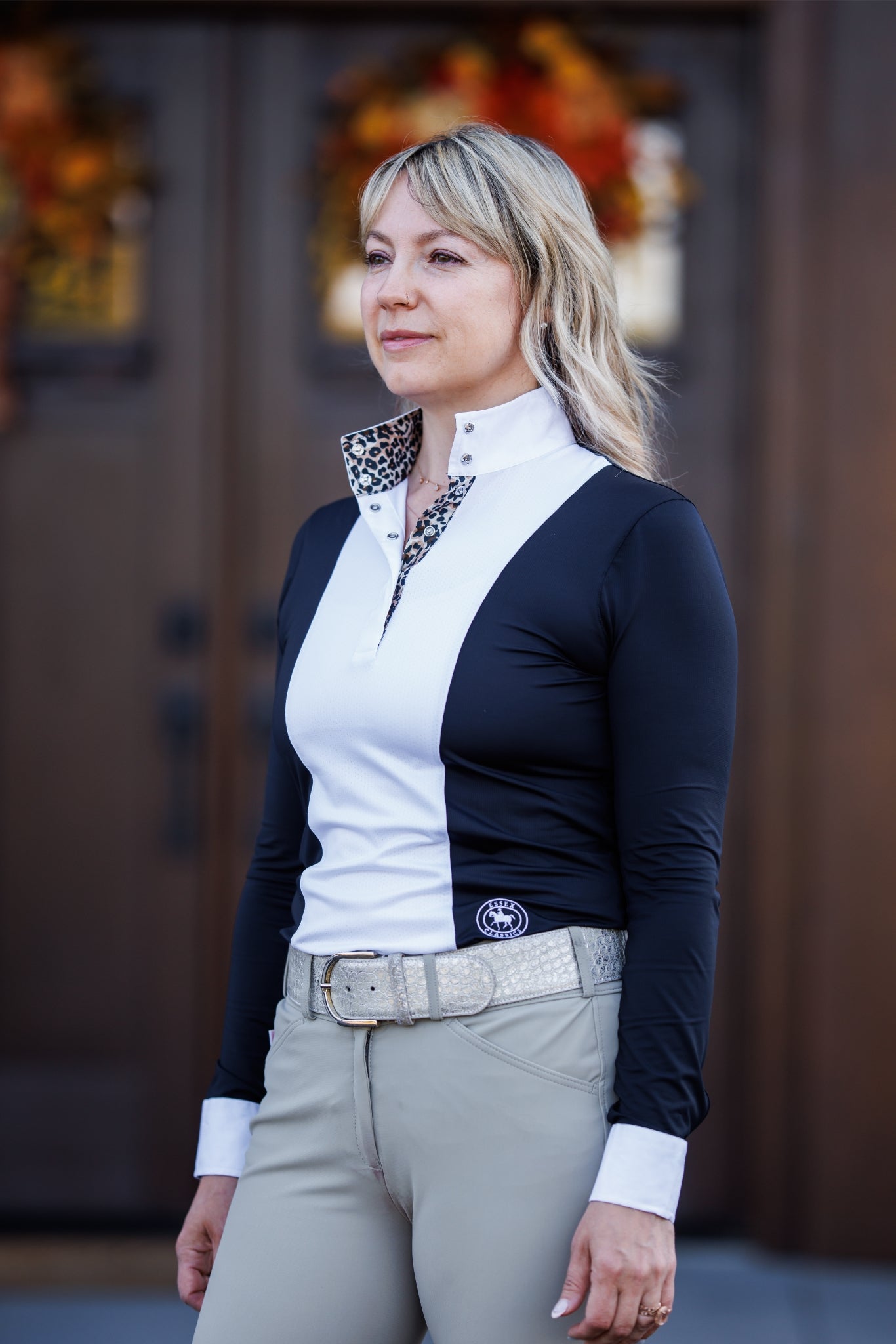 Essex Classics  Ladies "Luna II" Black with Leopard Long Sleeve Performance Show Shirt