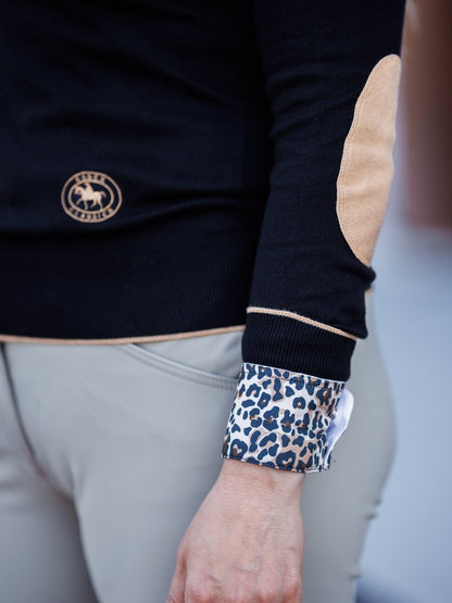 Essex Classics  Black with Camel Trey V-Neck Sweater