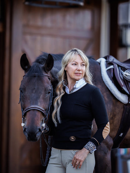 Essex Classics  Ladies "Luna II" Black with Leopard Long Sleeve Performance Show Shirt