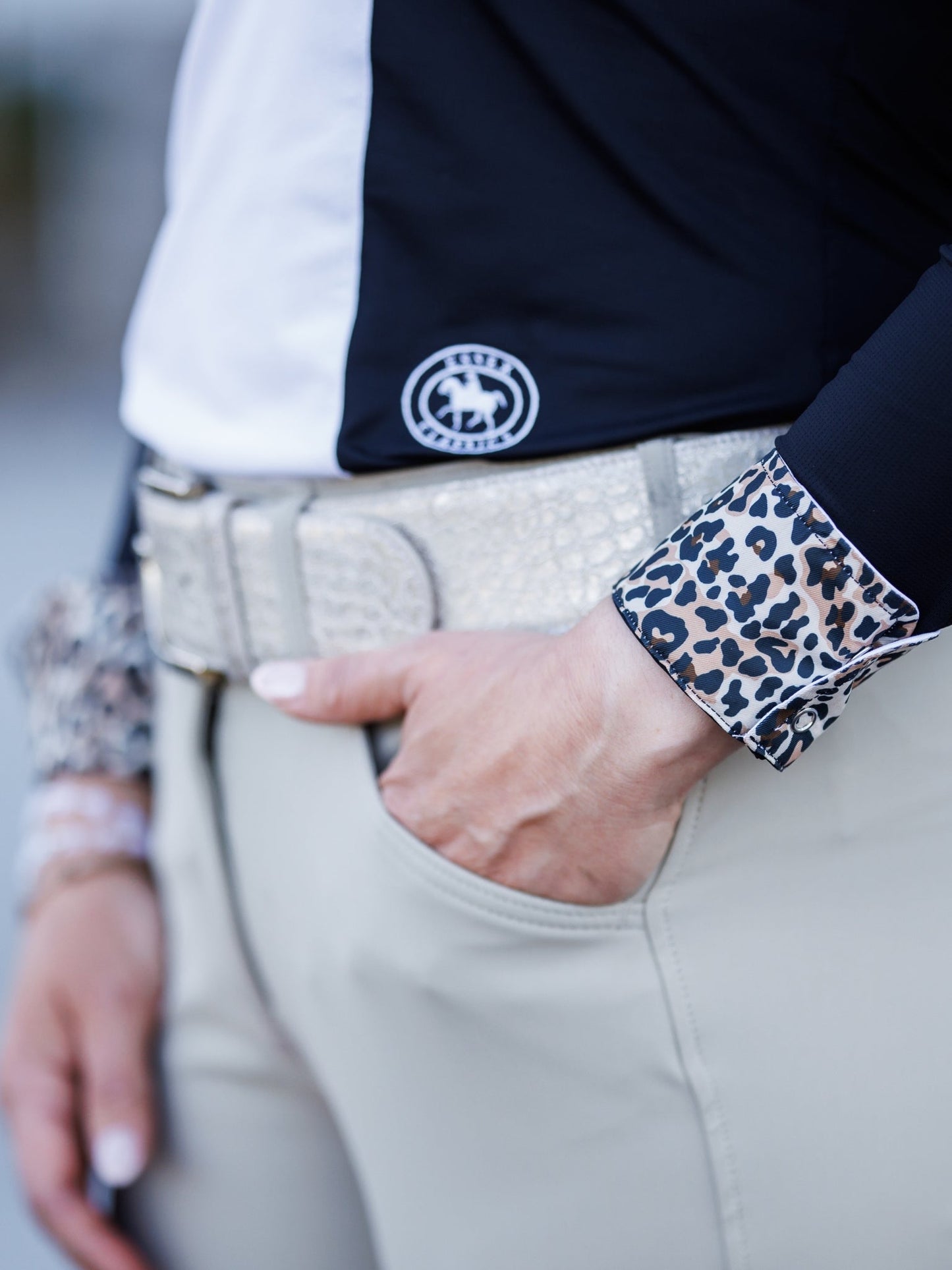 Essex Classics  Ladies "Luna II" Black with Leopard Long Sleeve Performance Show Shirt