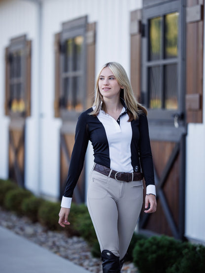 Essex Classics  Ladies "Luna II" Black Self-Trim Long Sleeve Performance Show Shirt