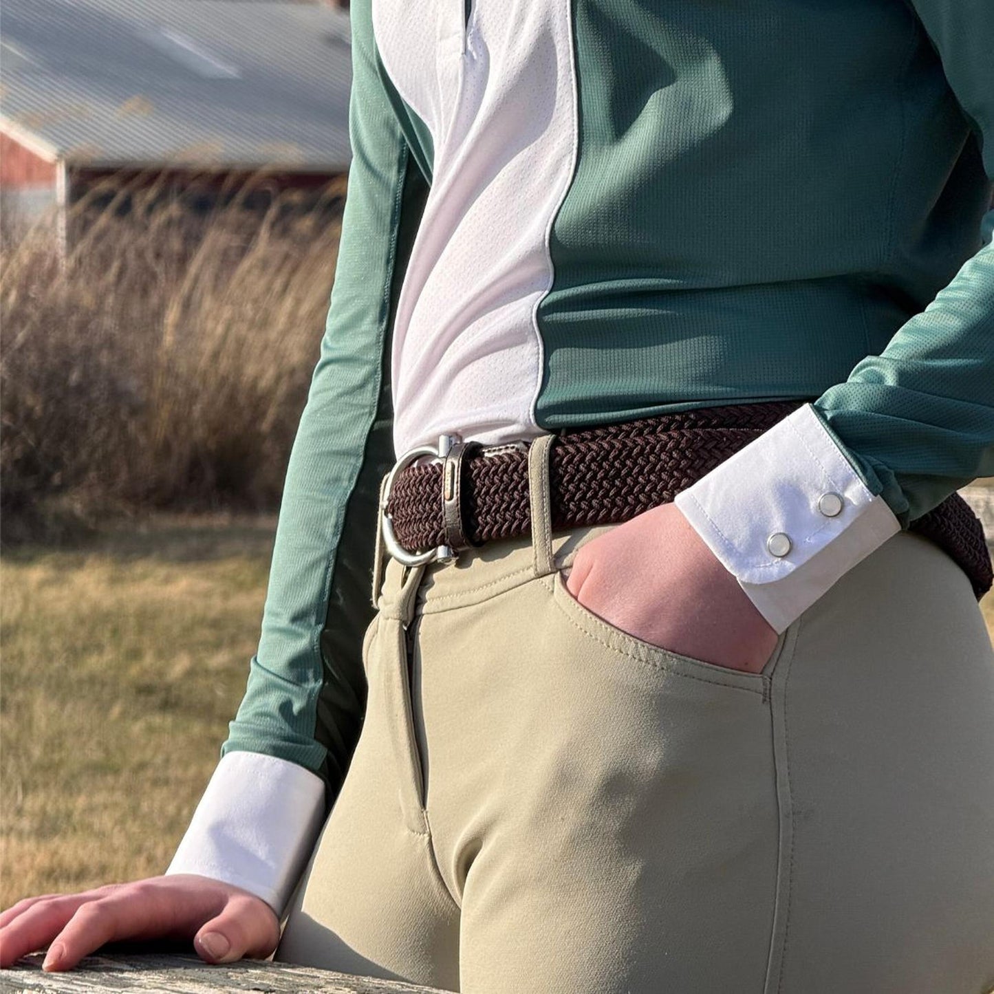 Essex Classics  Ladies "Luna II" Forest Green Self-Trim Long Sleeve Performance Show Shirt