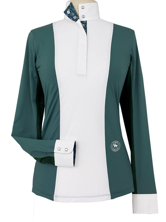 Essex Classics  Ladies "Luna II" Forest Green with Golden Snaffle Long Sleeve Performance Show Shirt