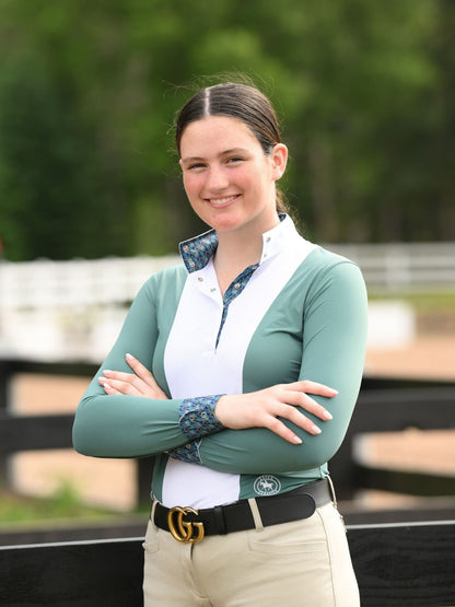 Essex Classics  Ladies "Luna II" Forest Green with Golden Snaffle Long Sleeve Performance Show Shirt