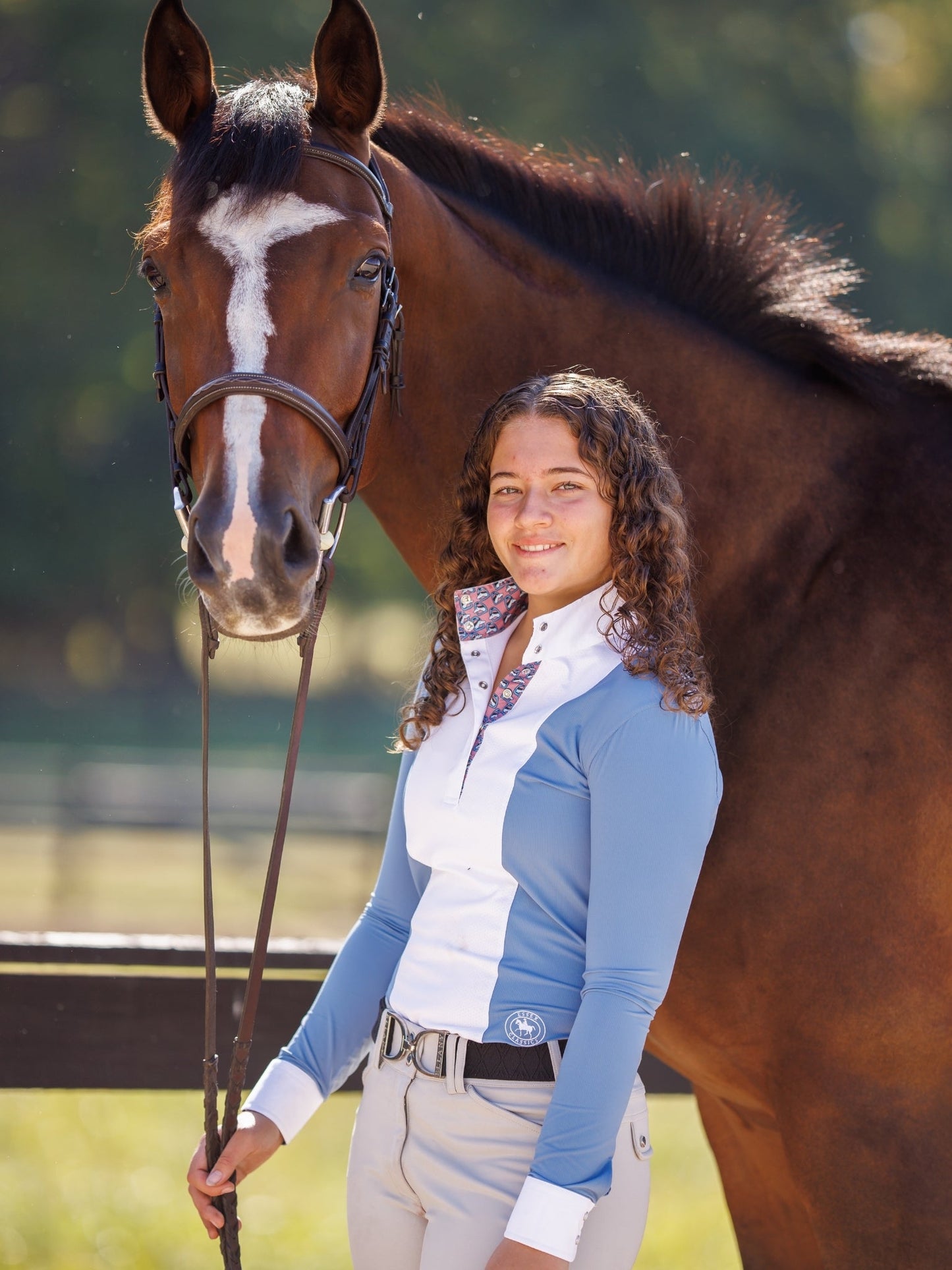 Essex Classics  Ladies "Luna II" Blue Stirrup Talk Long Sleeve Performance Show Shirt