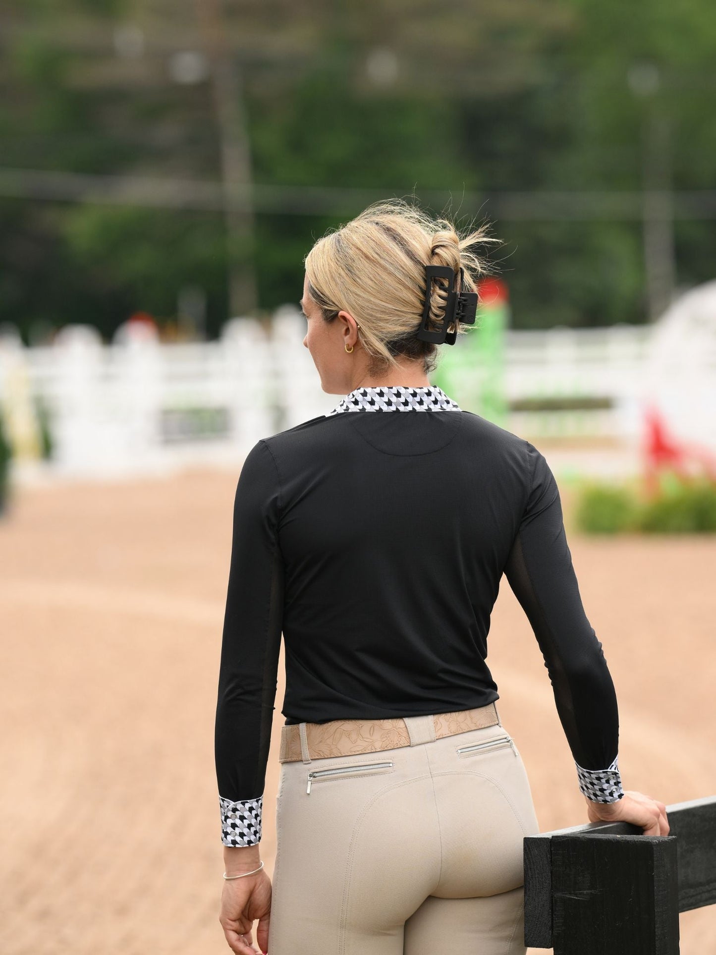 Essex Classics  Ladies "Luna II" Black with Geometric Long Sleeve Performance Show Shirt