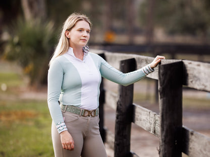 Essex Classics  Ladies "Luna II" Seafoam with Hunter Derby Long Sleeve Performance Show Shirt