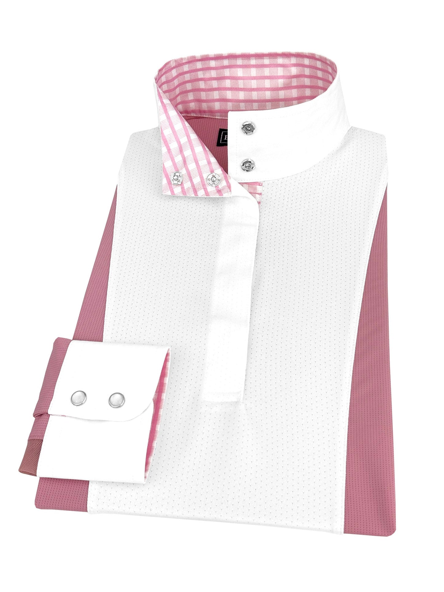 Essex Classics  Ladies "Luna II" Pink Long Sleeve Performance Show Shirt with Pink Check Trim