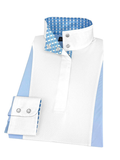 Essex Classics  Girls "Luna II" Light Blue Long Sleeve Performance Show Shirt with Blue Checks Trim