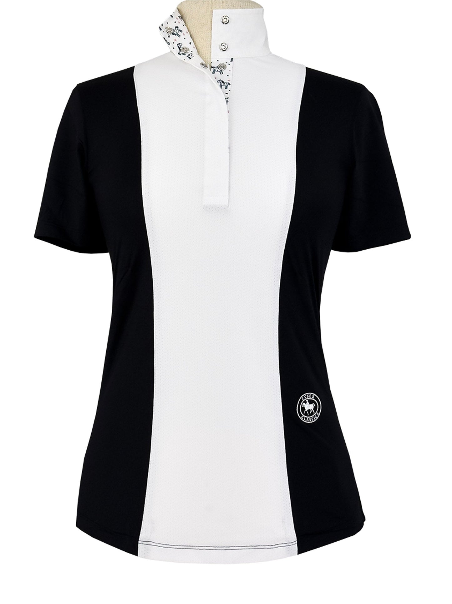 Essex Classics  Ladies "Luna II" Black with Unicorns Short Sleeve Performance Show Shirt