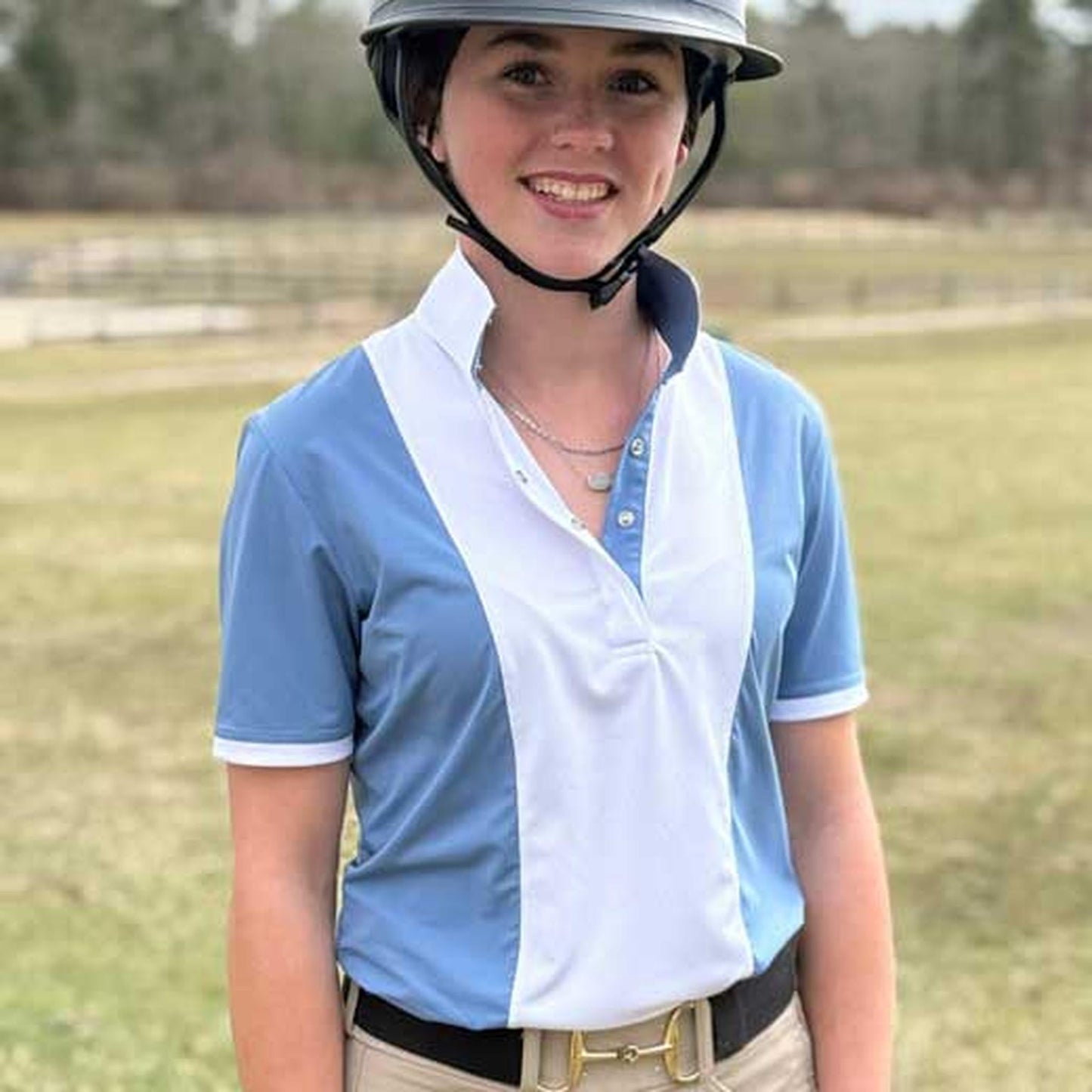 Essex Classics  Girls "Luna II" Blue Self-Trim Short Sleeve Performance Show Shirt