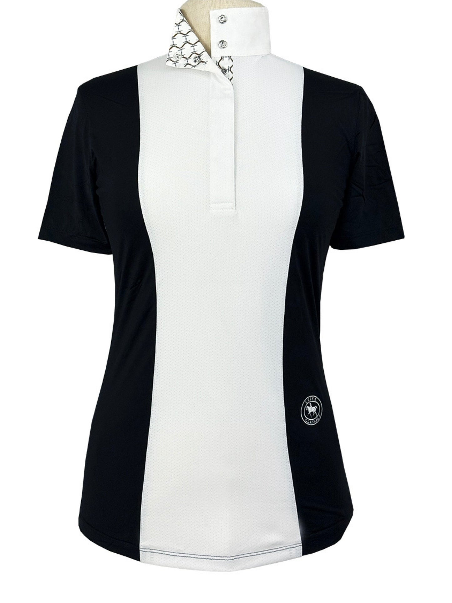 Ladies "Luna II" Black with Braided Reins & Bits Short Sleeve Performance Show Shirt