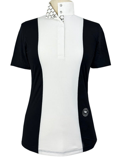 Ladies "Luna II" Black with Braided Reins & Bits Short Sleeve Performance Show Shirt