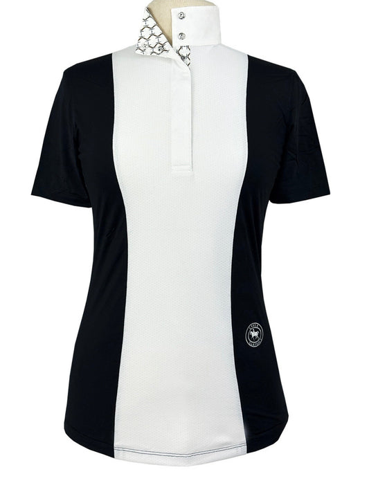 Ladies "Luna II" Black with Braided Reins & Bits Short Sleeve Performance Show Shirt