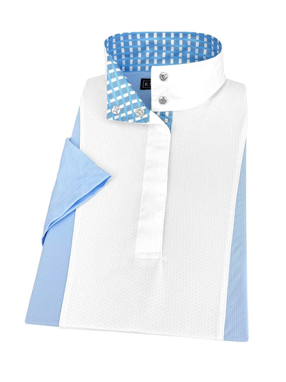 Essex Classics  Girls "Luna II" Light Blue Short Sleeve Performance Show Shirt with Blue Checks Trim