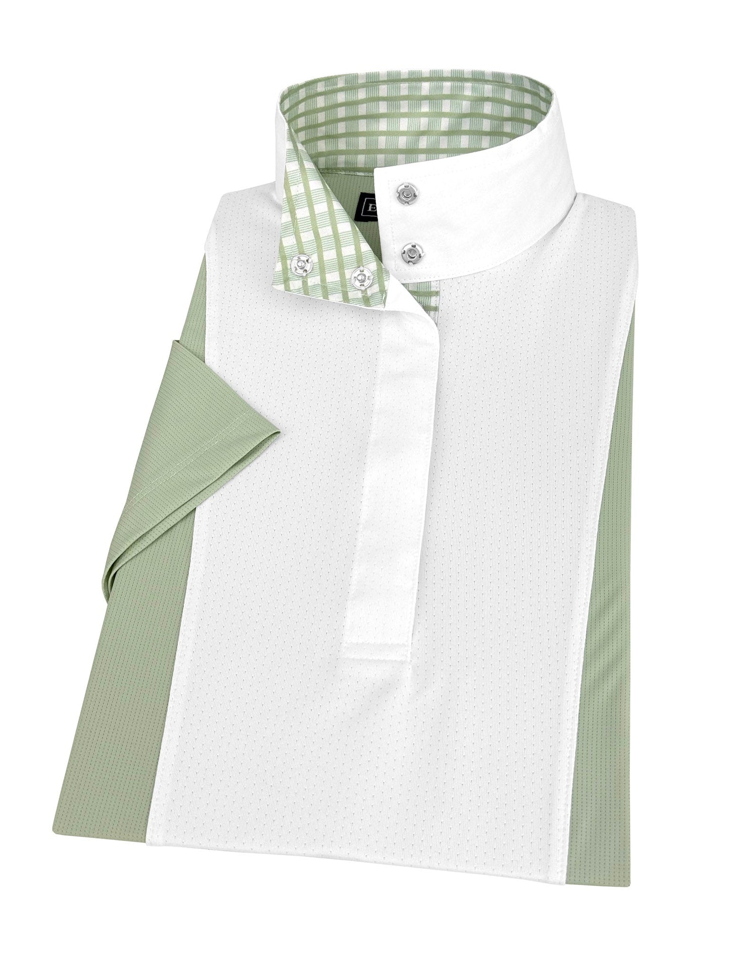 Essex Classics  Ladies Sage Green "Luna II" Short Sleeve Performance Show Shirt with Green Check Trim