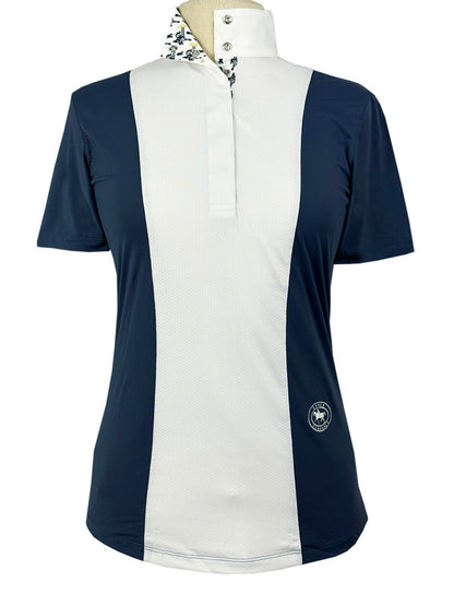Essex Classics  Girls "Luna II" Marine Blue with Blue Ribbon Winner Short Sleeve Performance Show Shirt