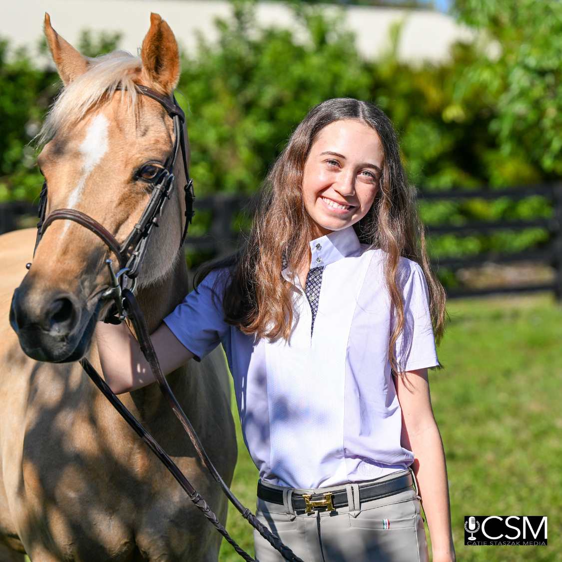 Essex Classics  Girls "Luna II" Lilac Short Sleeve Performance Show Shirt with Diamond and Daisy Trim