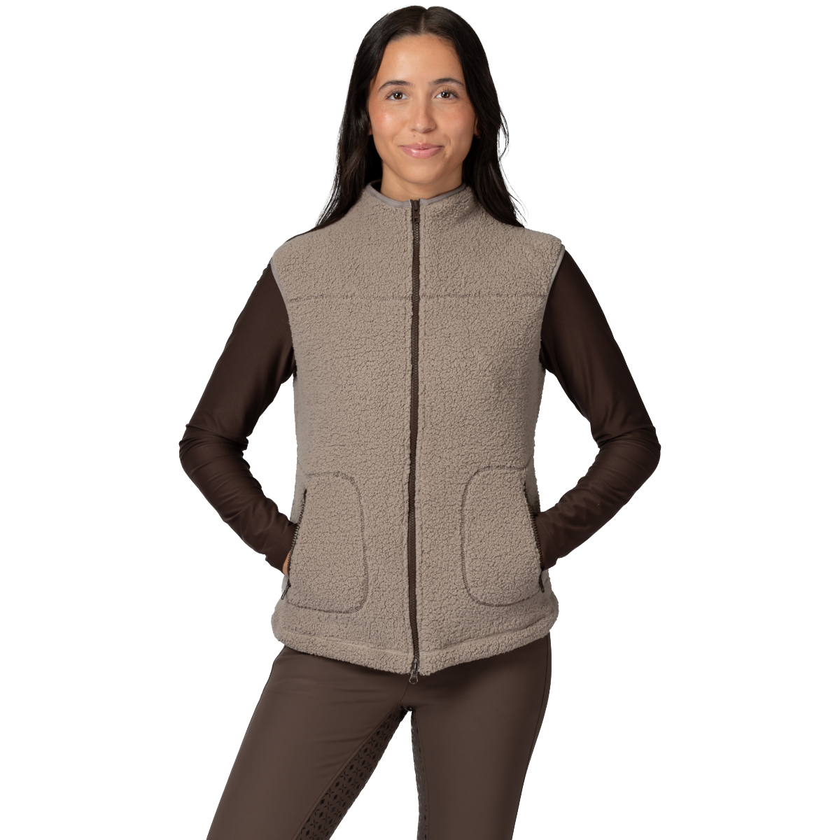 Equinavia Women's Emma Teddy Fleece Vest - desert taupe - model