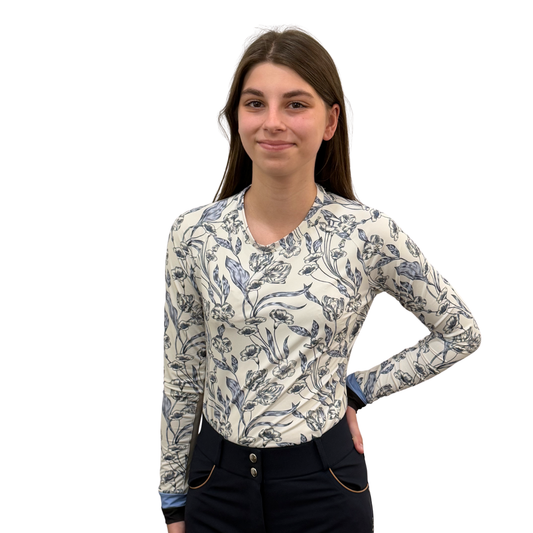 Kastel Women's Periwinkle French Tulip w/ Striped Cuff Long Sleeve Crewneck Sun Shirt