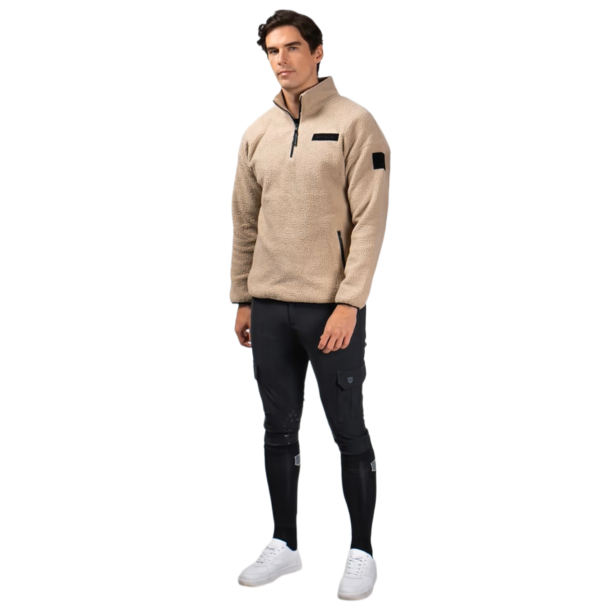 Maya Delorez Unisex Teddy Halfzip Sweater-Light Beige-Front View