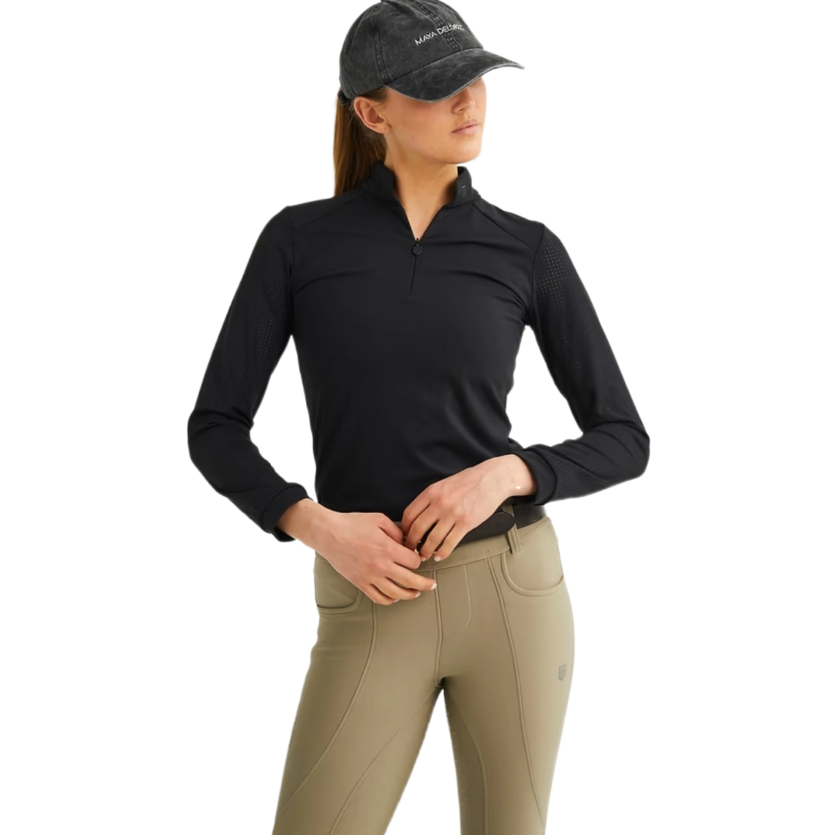 Maya Delorez Women's Air Mesh Halfzip-Black-Front View