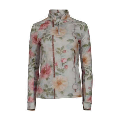 Dapplebay Women's Vintage Floral 1/4 Zip Long Sleeve Riding Top