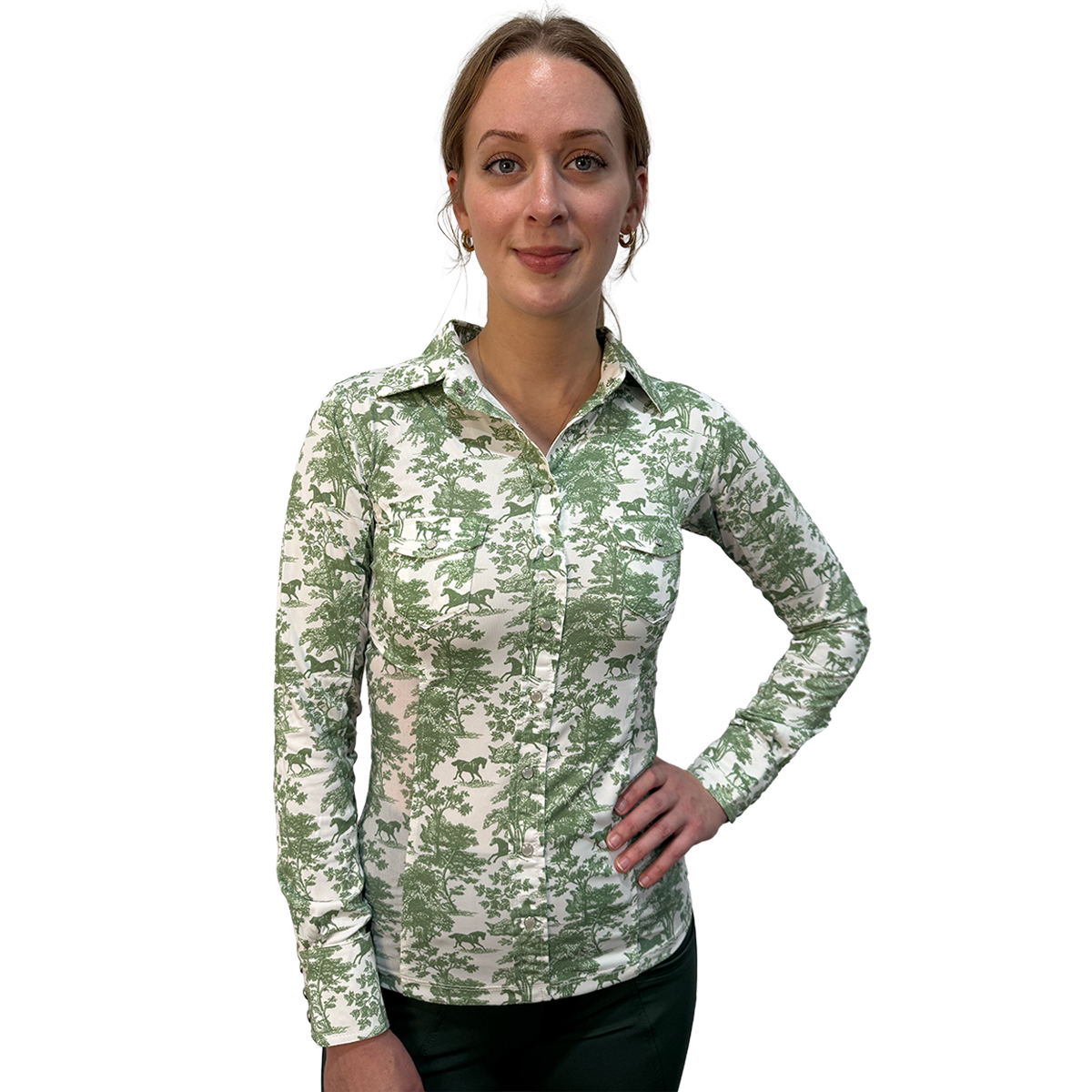 Dapplebay Women's Equestrian Toile Button Down Western Shirt