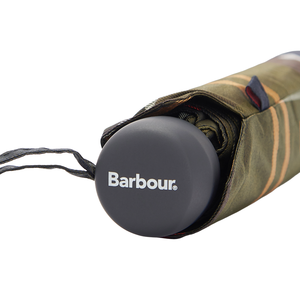 Barbour Portree Umbrella, Light Birchwood, Classic Tartan,  handle logo ivew