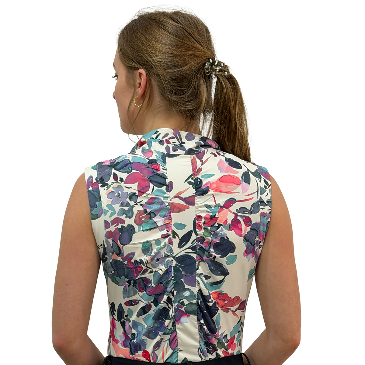 Kastel Amethyst Watercolor Floral Ruched Back 1/4 Zip Tank