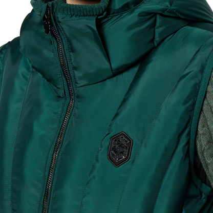 Samshield Women's Shelyne Light Puffer Vest, Hunter Green, Collar zipper view