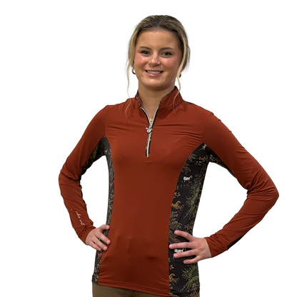 Dapplebay Women's Grace 1/4 Zip Long Sleeve Riding Top-Rust-front view