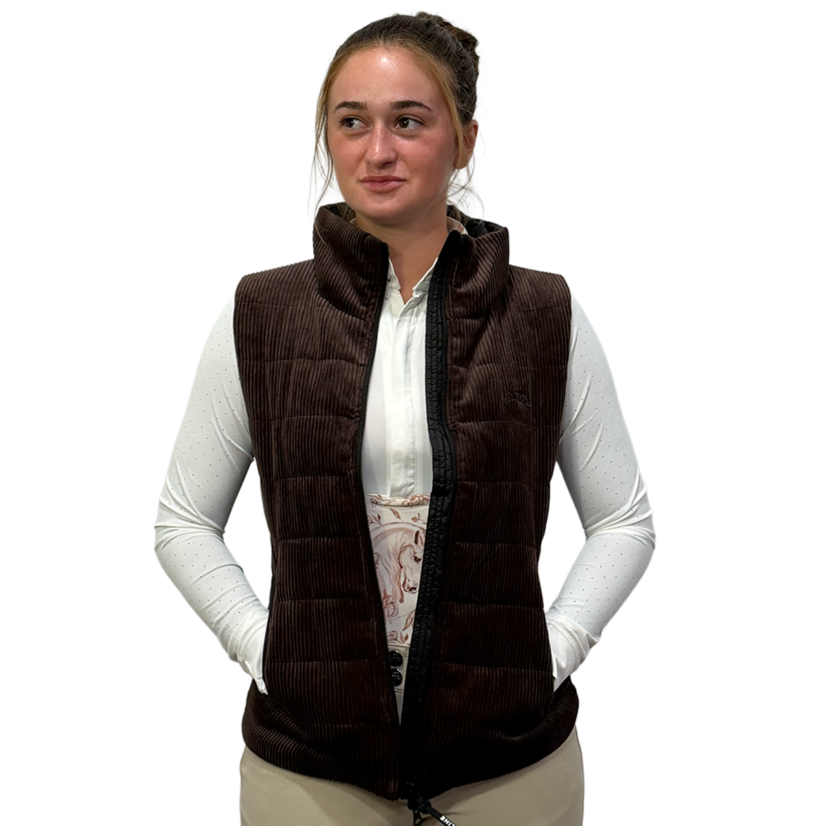 Equiline EQSIT Women's Lightweight Padded Vest-Cocoa Powder-Open Front  View