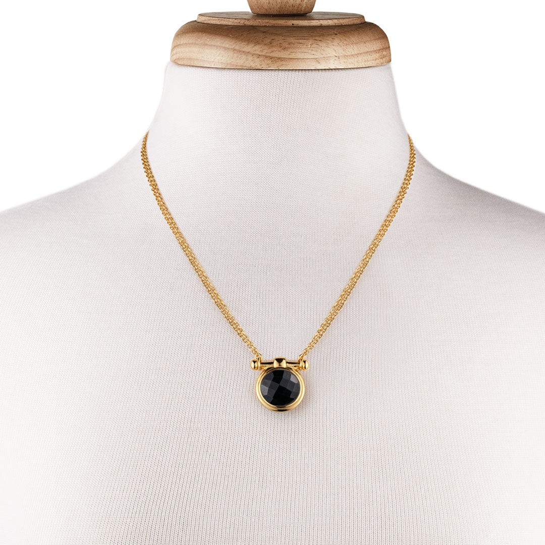 Urban Equestrian  Adele - Black Onyx Equestrian Horse Bit Necklace in Gold