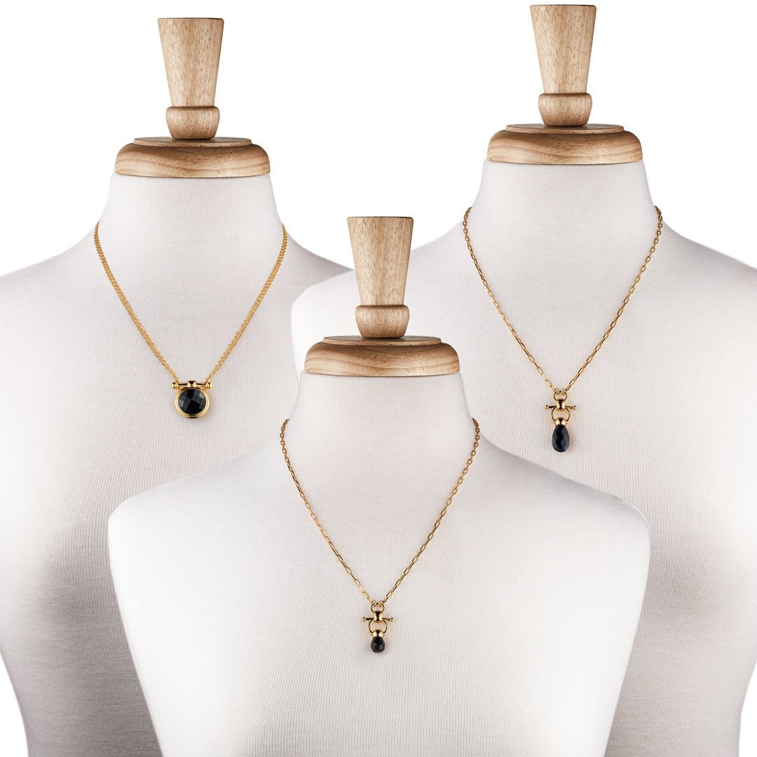 Urban Equestrian  Adele - Black Onyx Equestrian Horse Bit Necklace in Gold