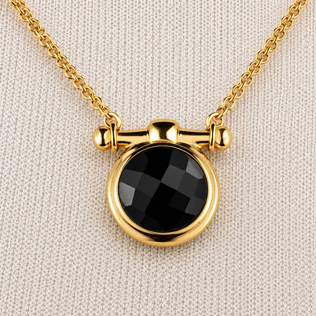 Urban Equestrian  Adele - Black Onyx Equestrian Horse Bit Necklace in Gold