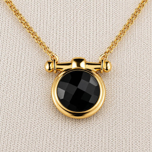 Urban Equestrian  Adele - Black Onyx Equestrian Horse Bit Necklace in Gold