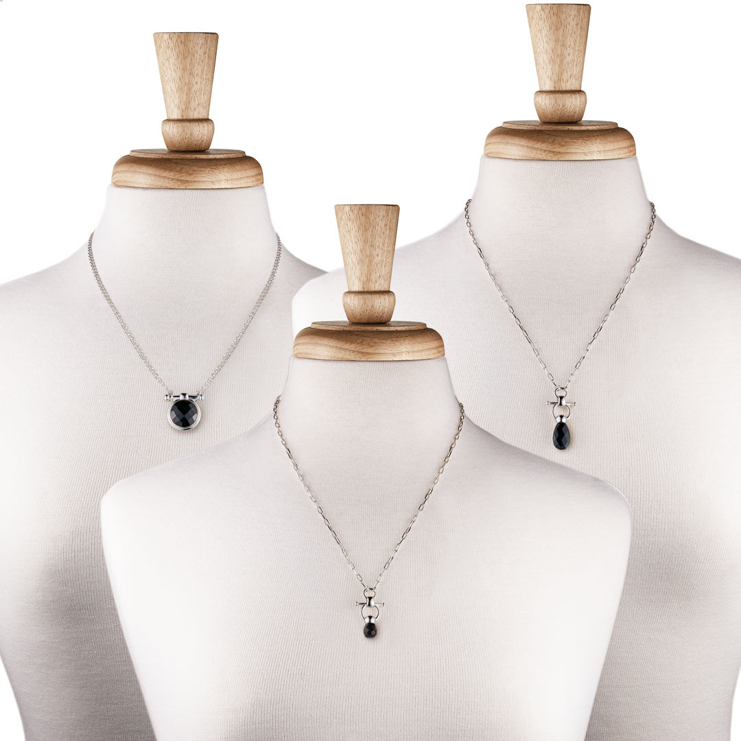 Urban Equestrian  Adele - Black Onyx Equestrian Horse Bit Necklace in Silver