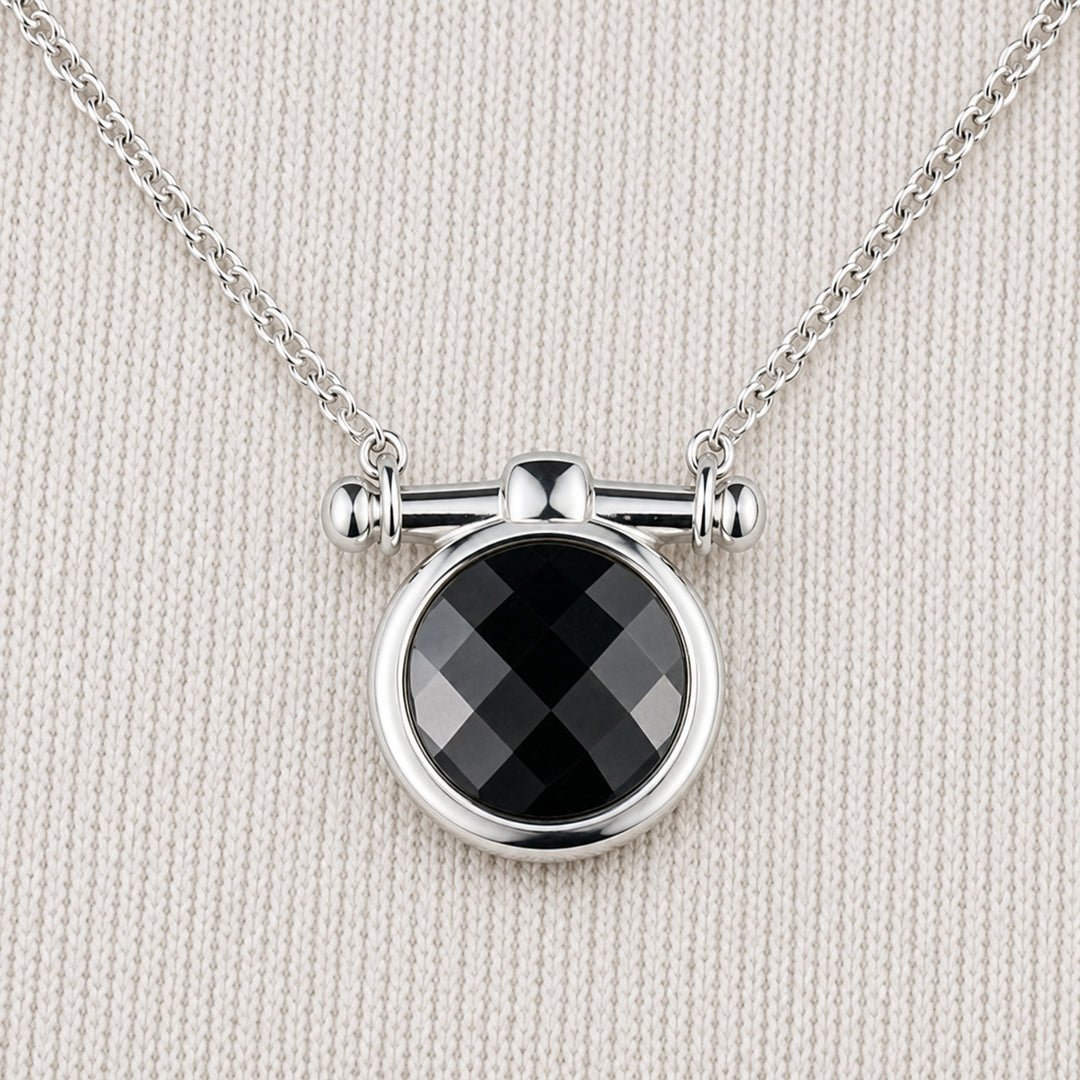 Urban Equestrian  Adele - Black Onyx Equestrian Horse Bit Necklace in Silver