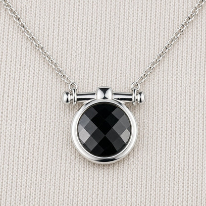 Urban Equestrian  Adele - Black Onyx Equestrian Horse Bit Necklace in Silver