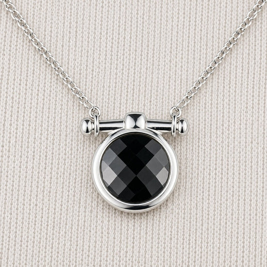 Urban Equestrian  Adele - Black Onyx Equestrian Horse Bit Necklace in Silver