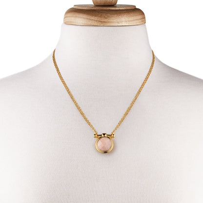 Urban Equestrian  Adele - Rose Quartz Equestrian Horse Bit Necklace in Gold